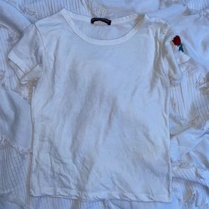Brandy Melville White Tee with Rose Patch